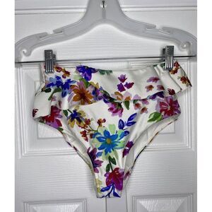Pat BO Anthropologie Ruffle Bikini Bathing‎ Suit Bottom Multicolor Floral XS New